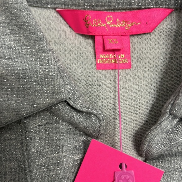 Lilly Pulitzer Emalia Shimmer TerryTop Heathered Seaside Grey Relaxed Fit - Picture 3 of 9